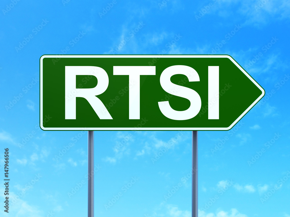 Stock market indexes concept: RTSI on road sign background