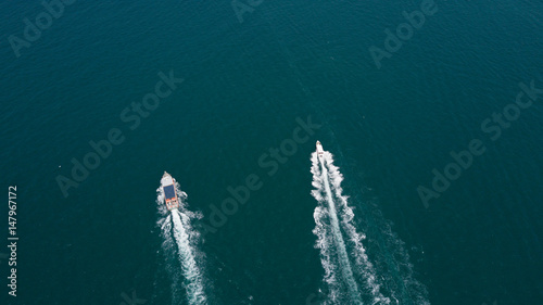 Aerial view of passenger ferry boat in open waters © FAMILY STOCK