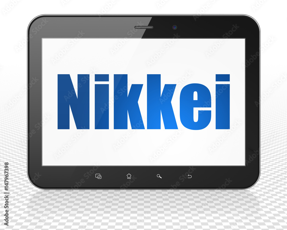 Stock market indexes concept: Tablet Pc Computer with Nikkei on display Stock market indexes concept: Tablet Pc Computer with Nikkei on display
