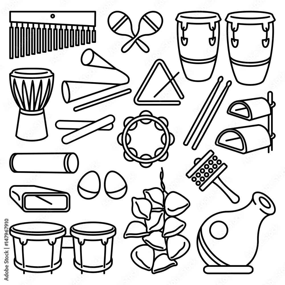 Latin Percussion Instruments Icon Set on white background Stock Vector |  Adobe Stock