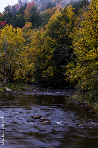 Classic Vermont River with Autumn / Fall Colors on Cloudy Afternoon © Sherman Cahal