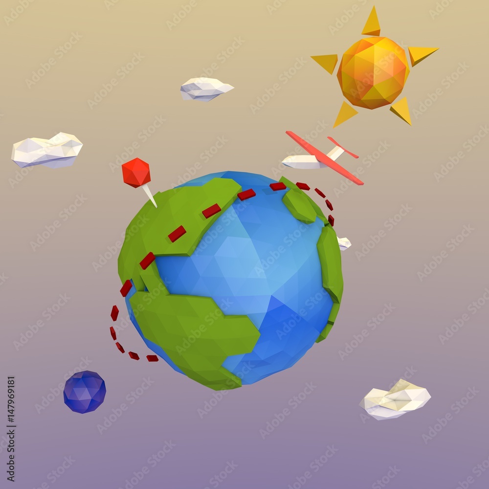 Naklejka premium 3D Earth, low poly modeling