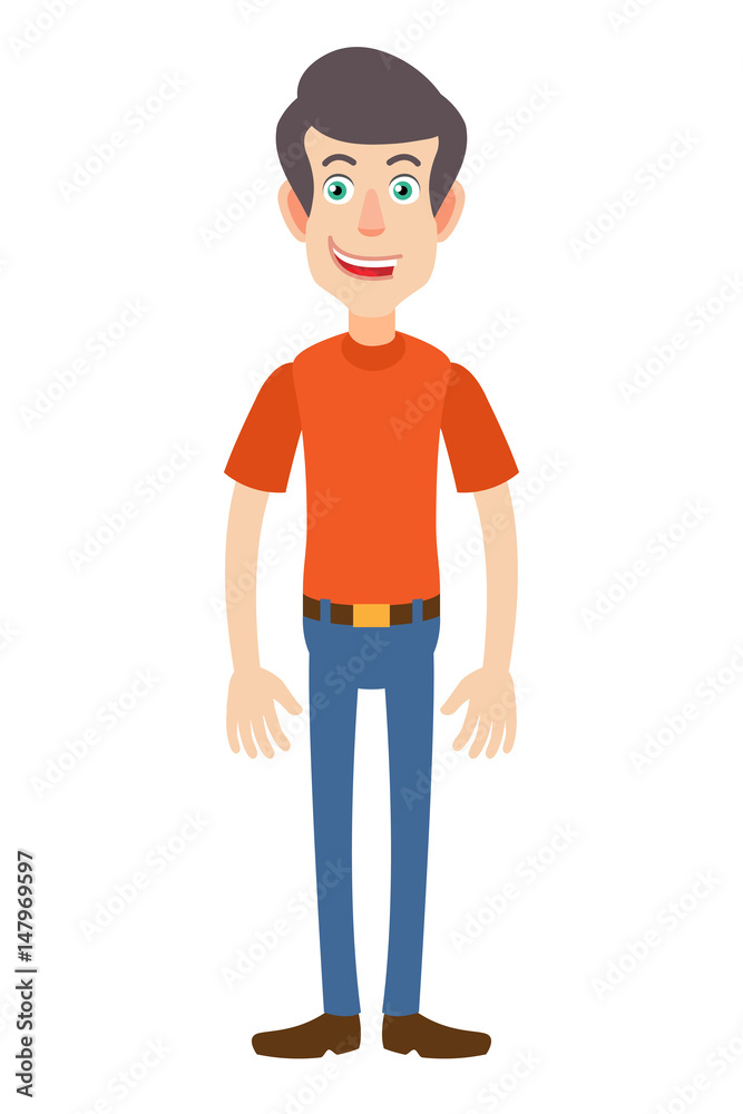 Full length portrait of Cartoon Man in red t-shirt Full length portrait of Cartoon Man in red t-shirt