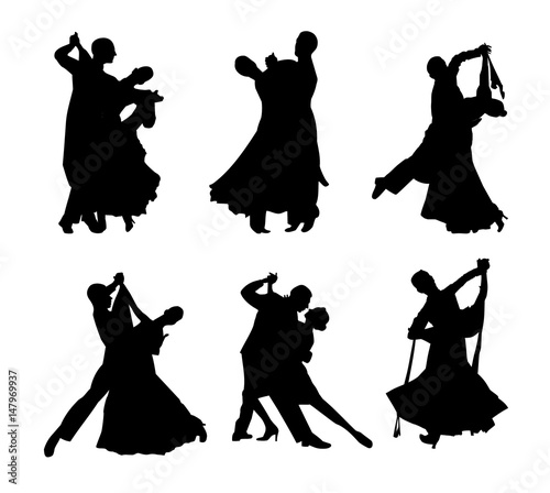 Fotografie, Obraz vector set of silhouettes of dancing couples
