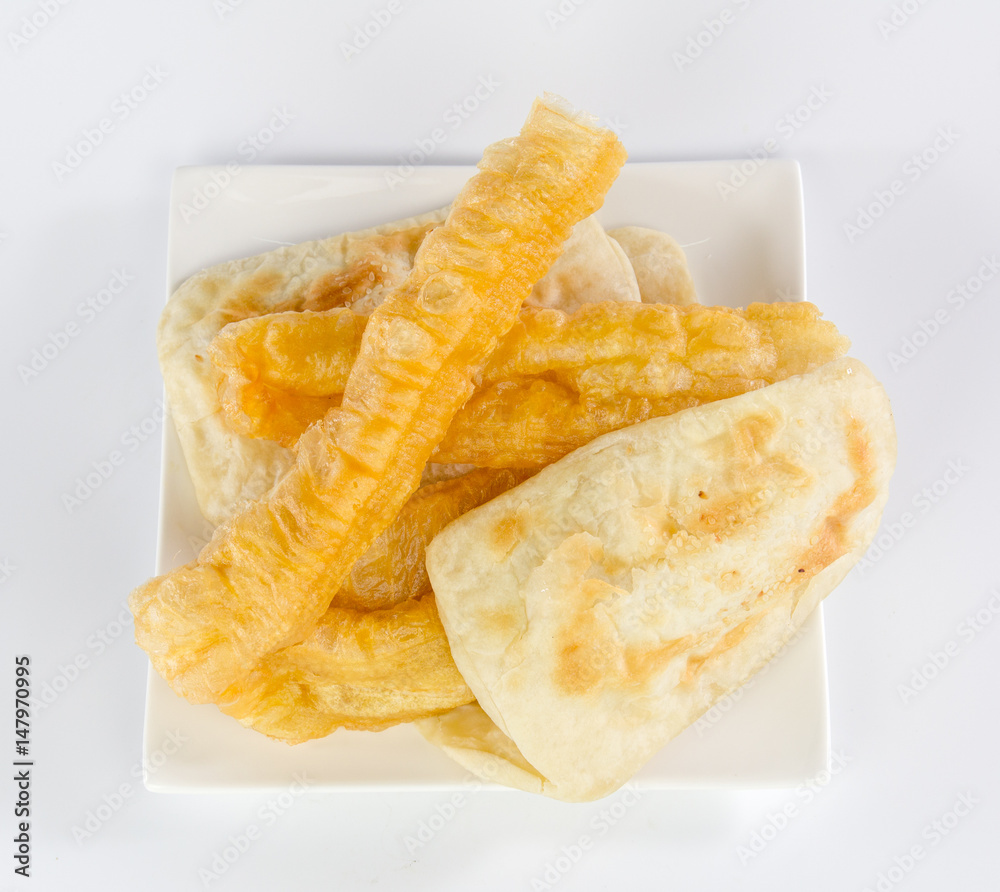 Clay oven rolls and Fried bread stick isolated on white background