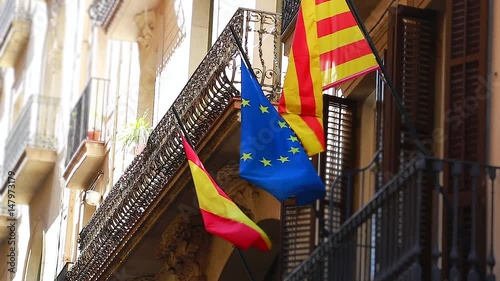Flag of Europe and Catalonia on a Balcony in Barcelona, Spain
 photo
