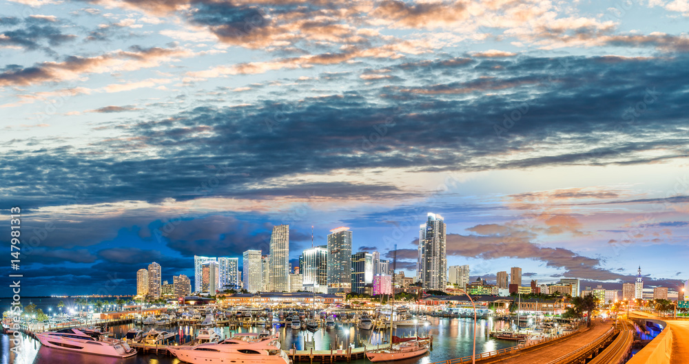 Downtown Miami at sunset, panoramic view - Florida, USA