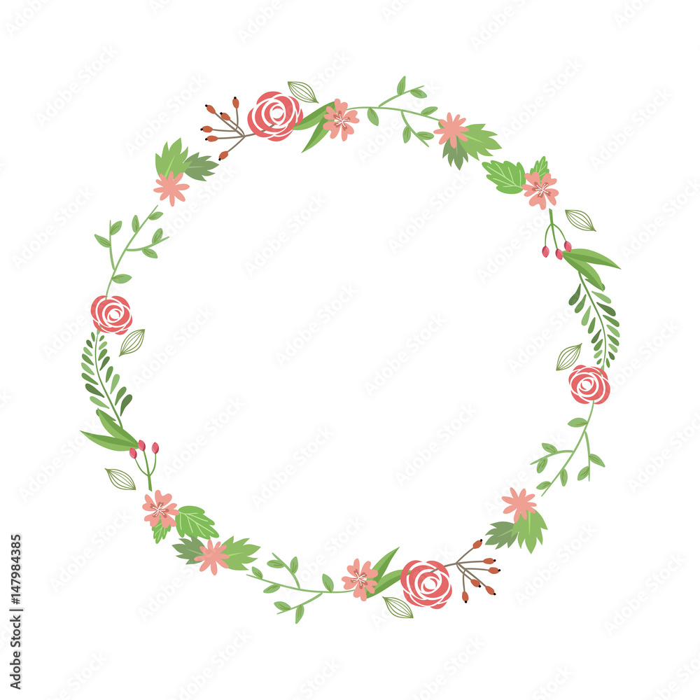 Vector pink and green floral frame for your card or invitation isolated on white background