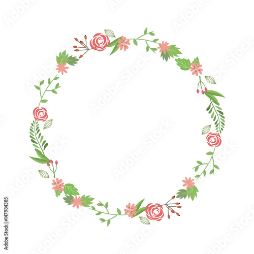 Vector pink and green floral frame for your card or invitation isolated on white background © Kateina