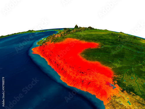 Peru on model of planet Earth