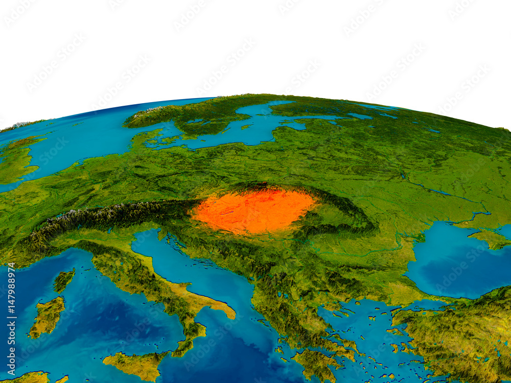 Hungary on model of planet Earth