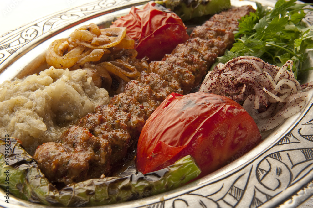 Adana Shish kebab serving. Adana Shish kebab serving.