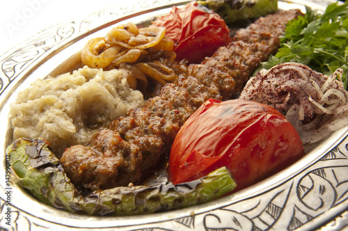 Adana Shish kebab serving. photo