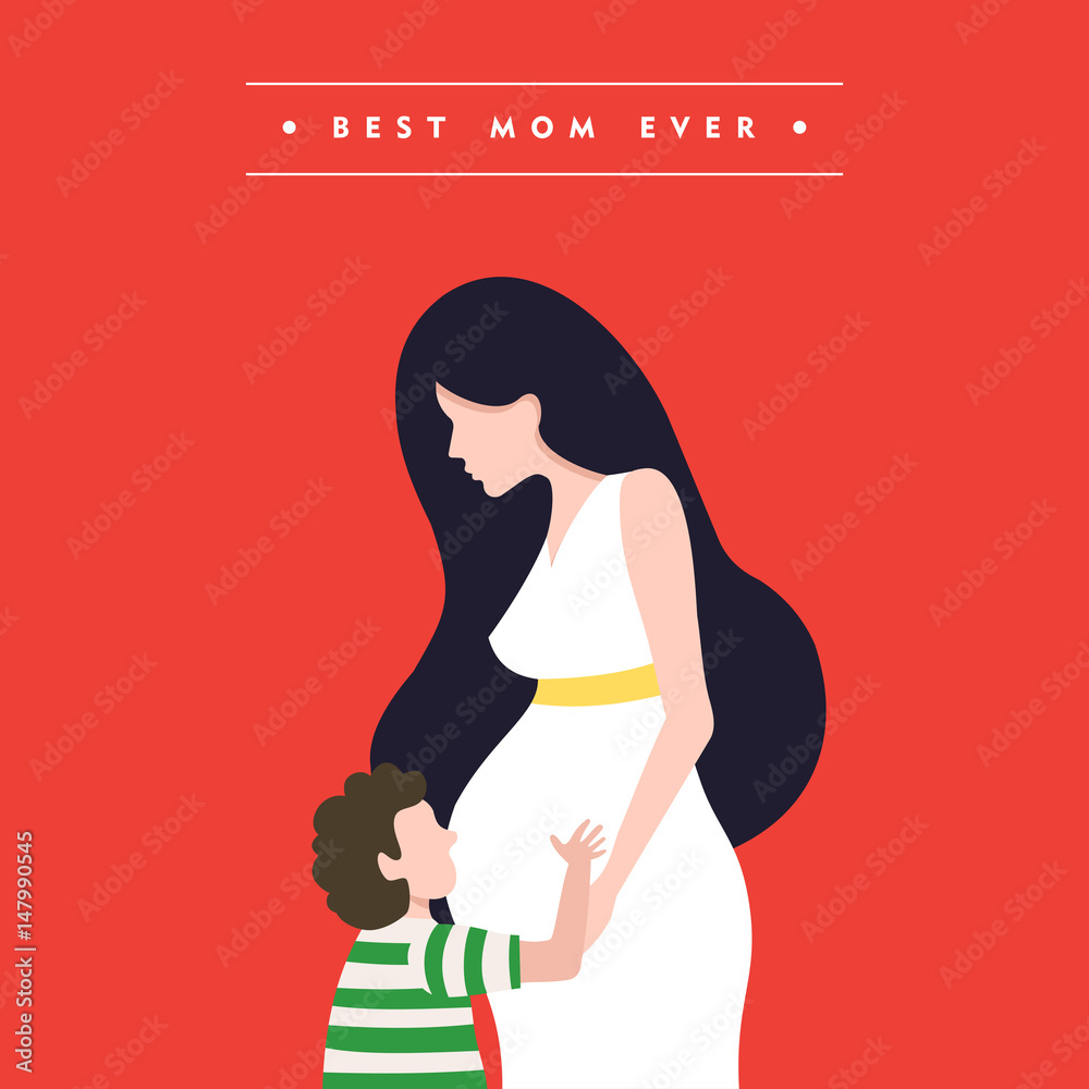 Happy mothers day pregnant mom card illustration