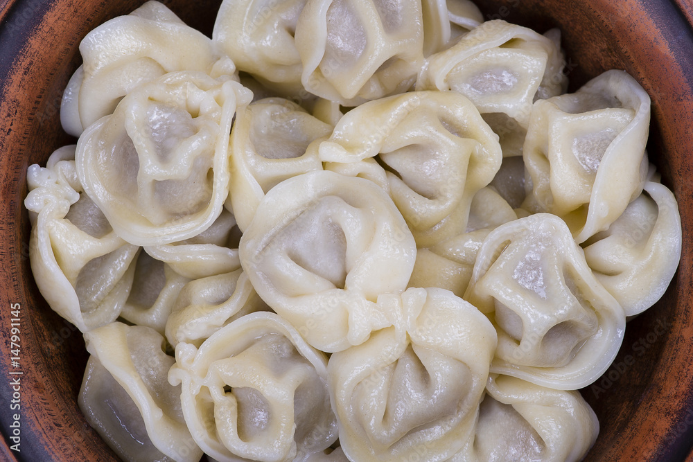 Meat Dumplings - russian boiled pelmeni in plate Meat Dumplings - russian boiled pelmeni in plate