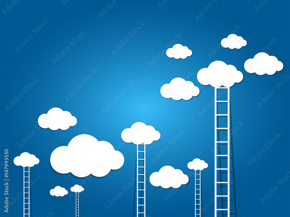 ladder to the clouds on blue background.