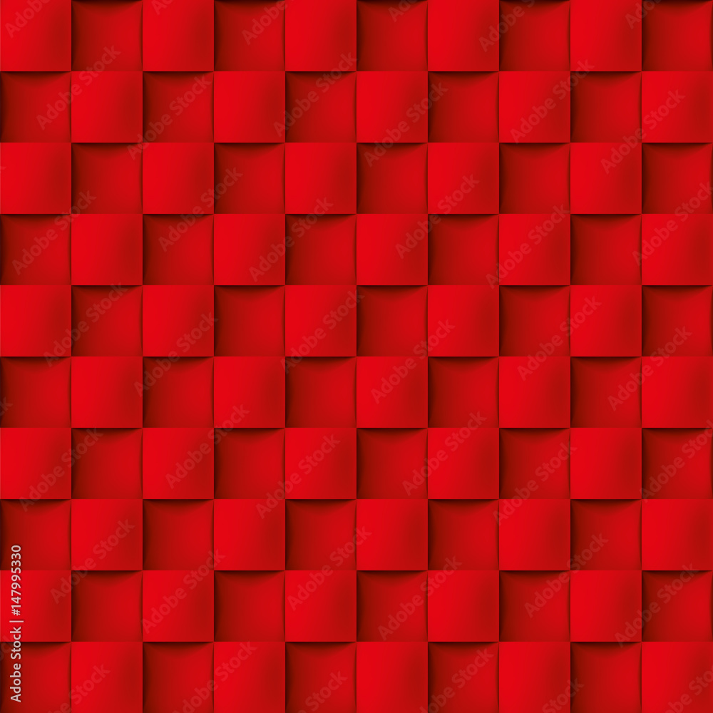 Volume realistic vector texture, cubes, red geometric pattern, design wallpaper