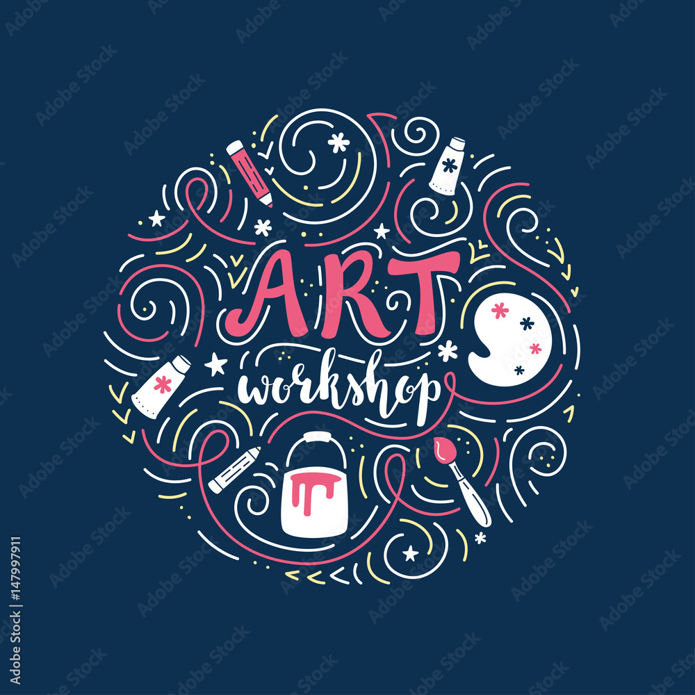 Art Workshop or Tutorial Lettering and Doodles Style Illustration