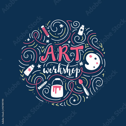 Art Workshop or Tutorial Lettering and Doodles Style Illustration