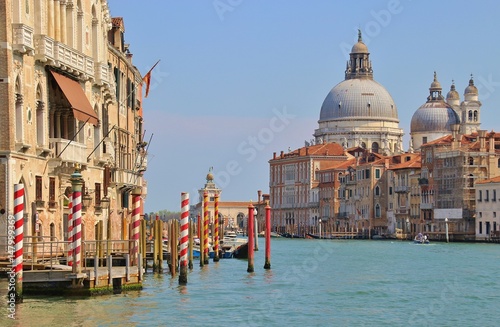 View of the Grand Canal and the baroque church Santa Maria della Salute in Venice. Italy, Europe.