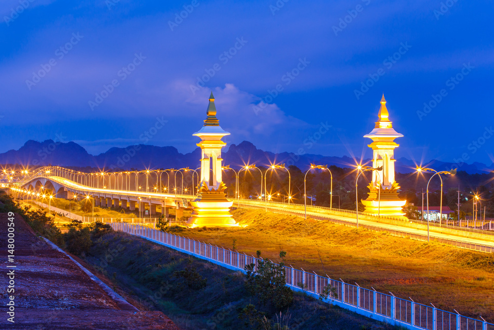 Fototapeta premium 3rd Thai - Lao friendship bridge at twilight time, Nakhon Phanom Province, Thailand