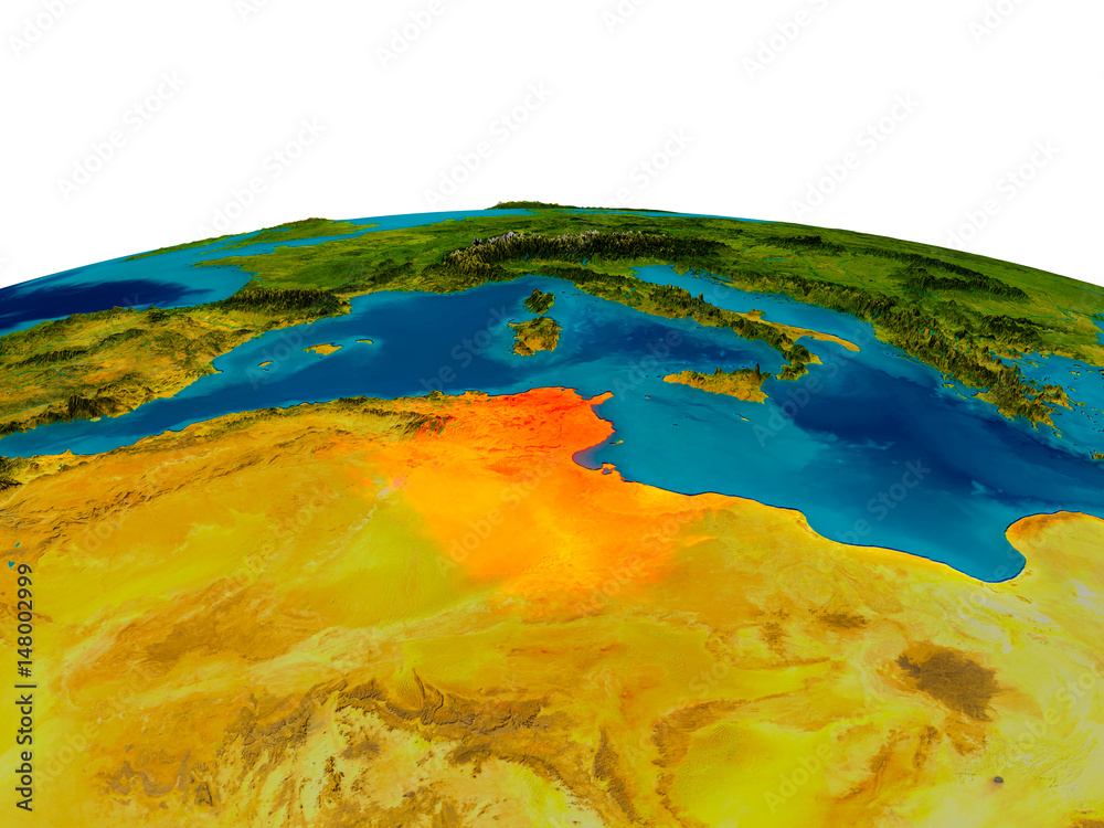 Tunisia on model of planet Earth