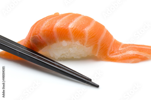 Salmon Sushi with chopsticks