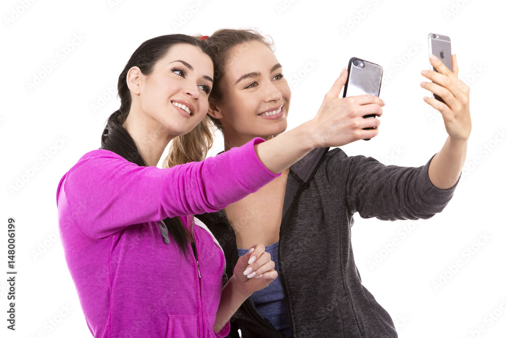 two female friends on white background two female friends on white background