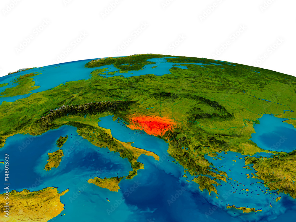 Bosnia on model of planet Earth