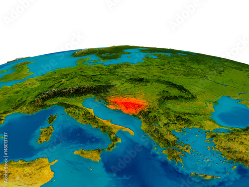 Bosnia on model of planet Earth