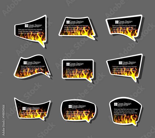 Comics stiker  labell Icon fire flames style carton background