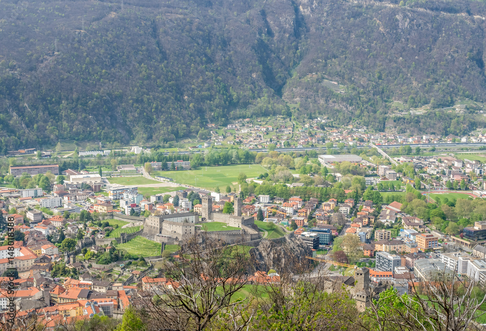 Bellinzona cityscape view and mountains