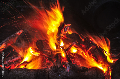 Płonące ognisko w czasie pikniku