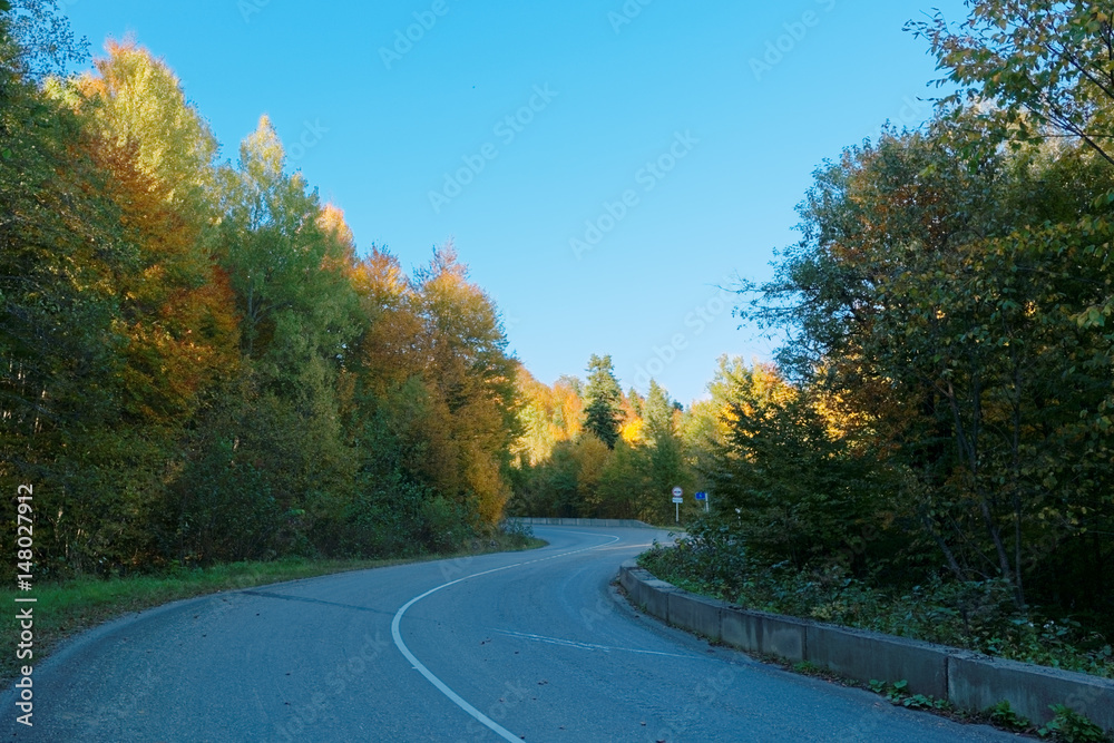 Mountain autumn winding road to the Lagonak Highlands