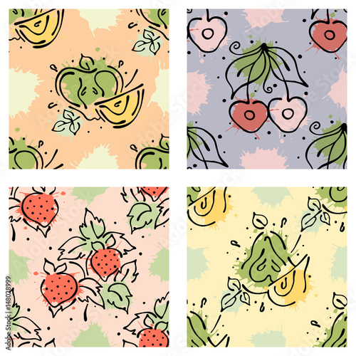 Set of seamless vector geometrical patterns. Endless background with hand drawn ornamental squares, circles. Graphic vector illustration with ethnic tribal motifs. Print for cover, fabric, wrapping.