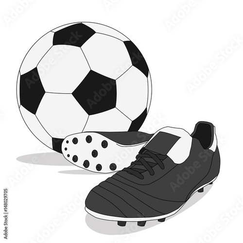 Black and white soccer ball with stud shoes