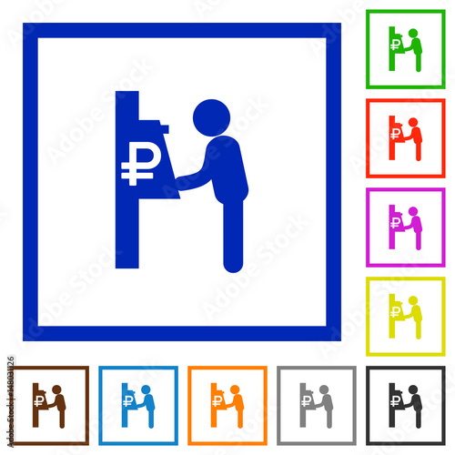 Ruble cash machine flat framed icons