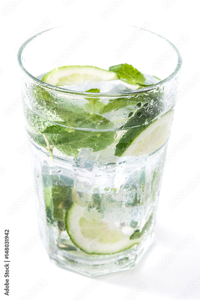 Mojito cocktail in glass isolated on white background
Mojito cocktail in glass isolated on white background