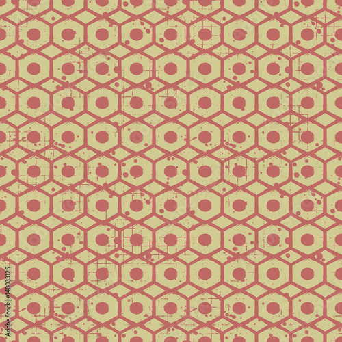 Seamless vector grunge pattern. Creative geometric background with screw nut. Grunge texture with attrition, cracks and ambrosia. Old style vintage design. Graphic vector illustration.
