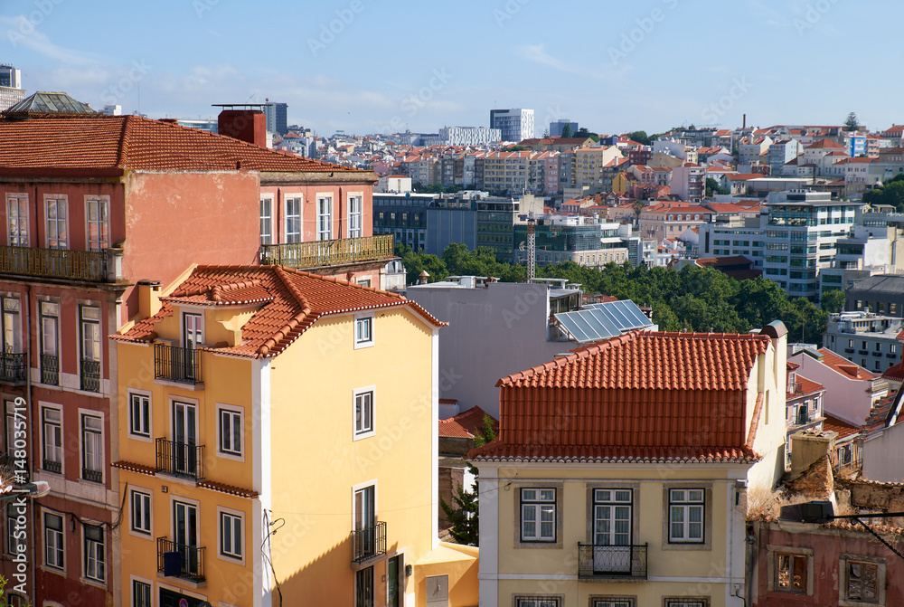 The residential houses in the Bairro Alto district. Lisbon. Portugal