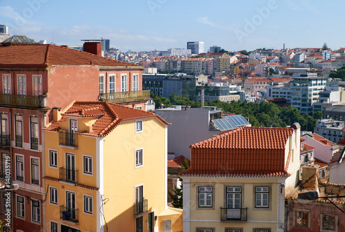 The residential houses in the Bairro Alto district. Lisbon. Portugal