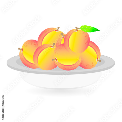 Fruits apricots on the plate on white background