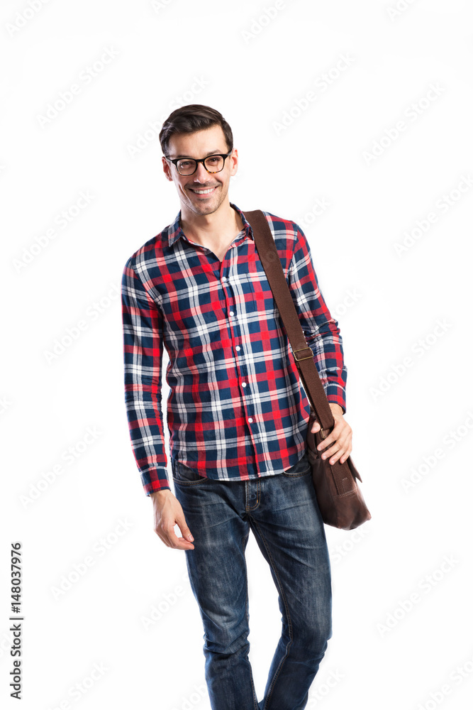 Handsome man in checked shirt, studio shot, isolated Handsome man in checked shirt, studio shot, isolated