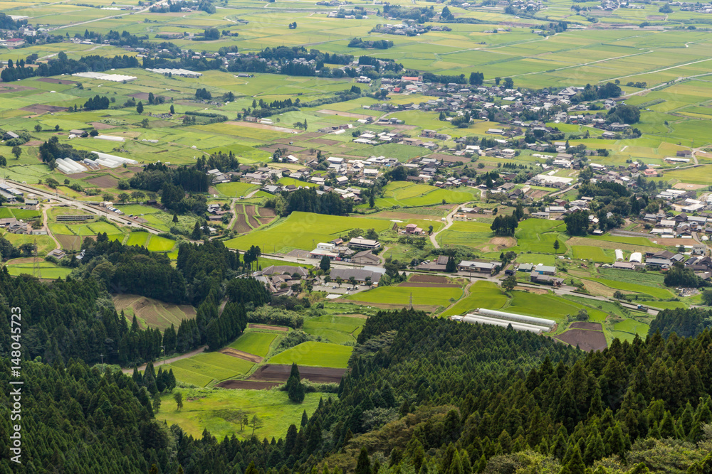 Aso village and agriculture field in Kumamoto, Japan