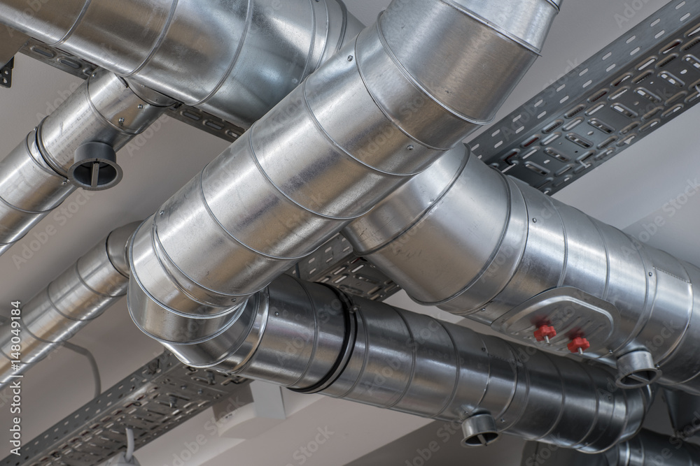 Ventilation pipe system in kitchen interior. Ventilation pipe system in kitchen interior.