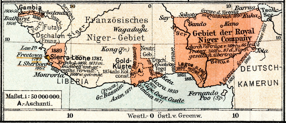 British Empire - the Royal Niger Company (from Meyers Lexikon, 1895, 7/1028/1029)