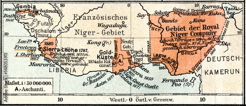 Fototapeta Naklejka Na Ścianę i Meble -  British Empire - the Royal Niger Company (from Meyers Lexikon, 1895, 7/1028/1029)
