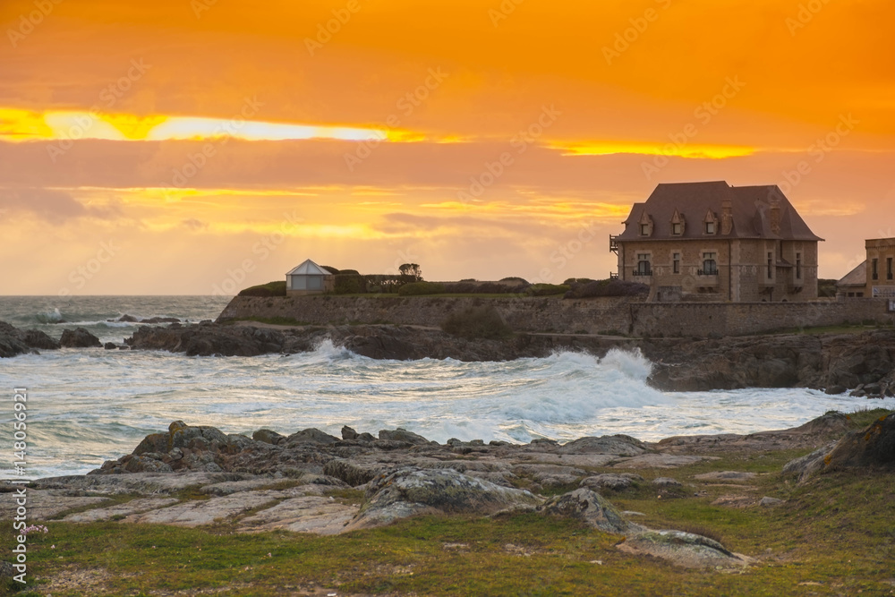 Sunrise on Atlantic coast in Le Croisic, Brittany, France