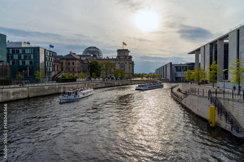 View of the Reichstag from the River Spree, Berlin, Germany