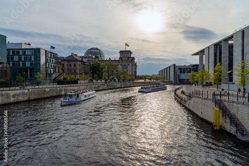 View of the Reichstag from the River Spree, Berlin, Germany photo
